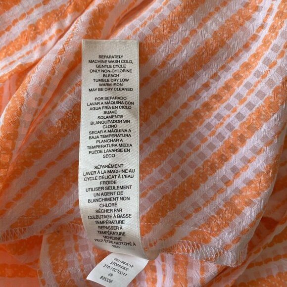 Chico’s 1 Size US 8 Orange White Stripe Popover Top Tunic Blouse Roll Tab Sleeve - Picture 7 of 8